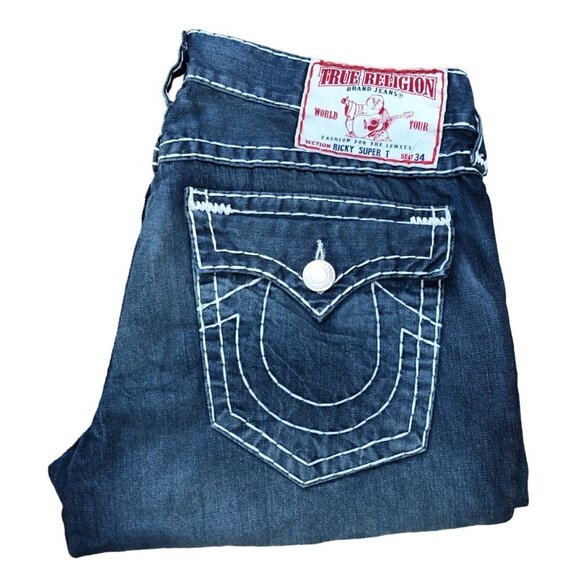 Vintage True Religion Jeans Size 38 RICKY SUPER T Blue - Picture 1 of 8